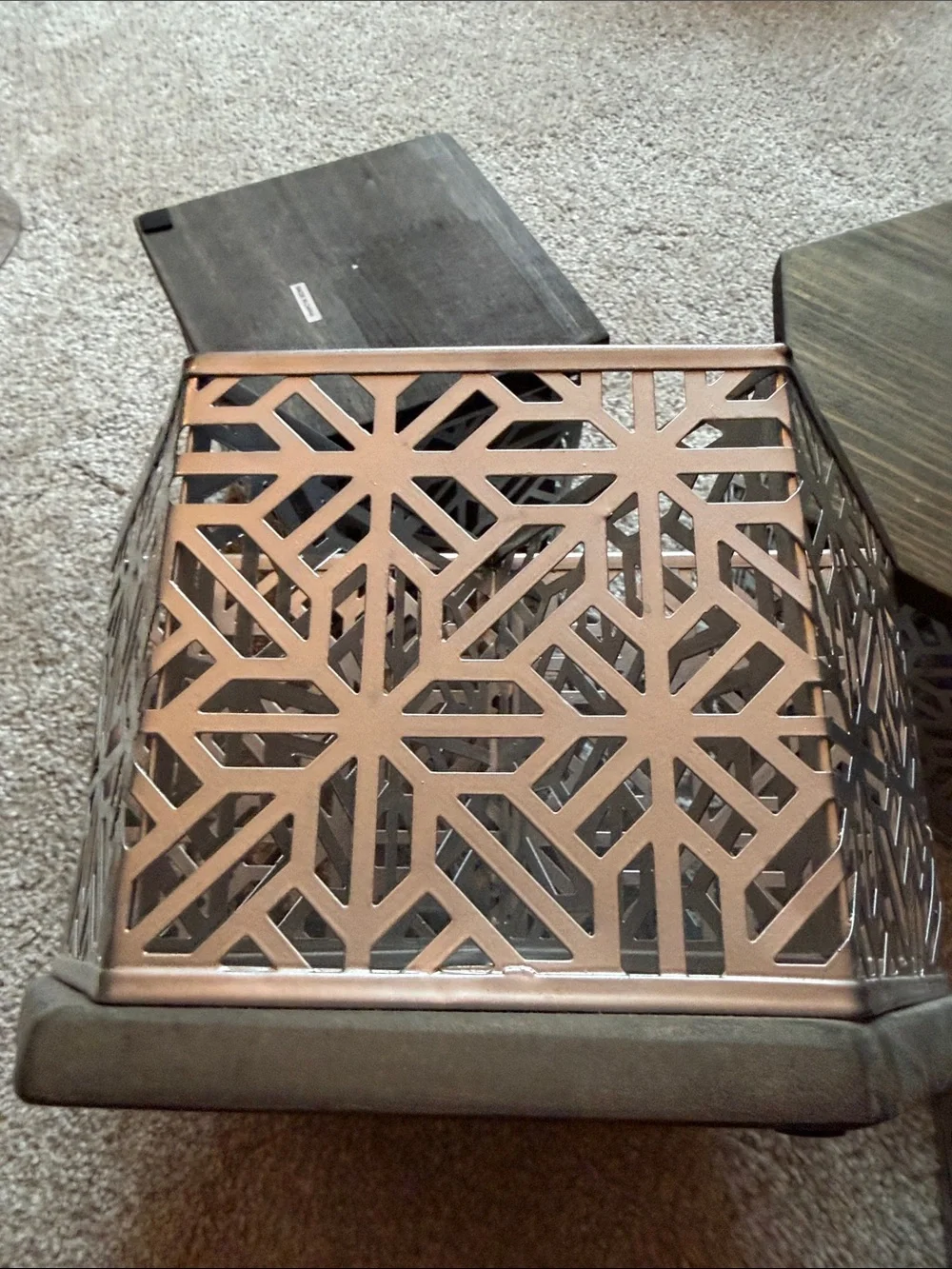 Decorative Hexagonal Metal Organizer Set in Silver. Set of 4. Wood bottoms.